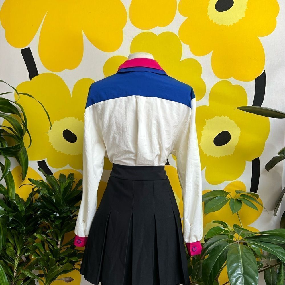 Rad Vintage 1990s Vivid Colorblock Double Collar Button Down Blouse - Picture 4 of 12